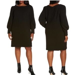 JULIA JORDAN Size 16 Long Sleeve Sheath Sweater Dress Black Ribbed NWT